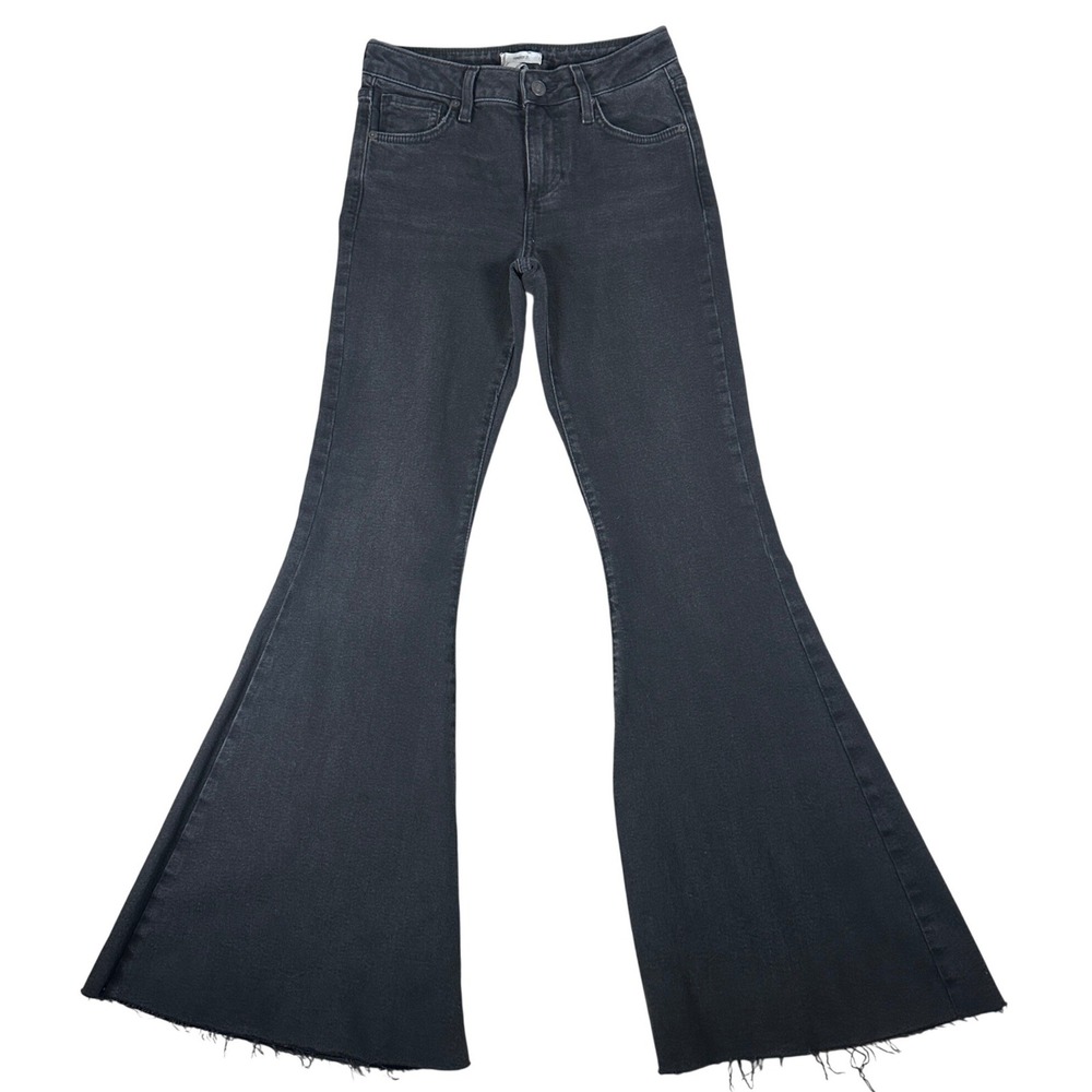 Black Flare Bell Bottom Jeans Raw Hem Size 25 Retro Boho Hippie Goth 70s Western